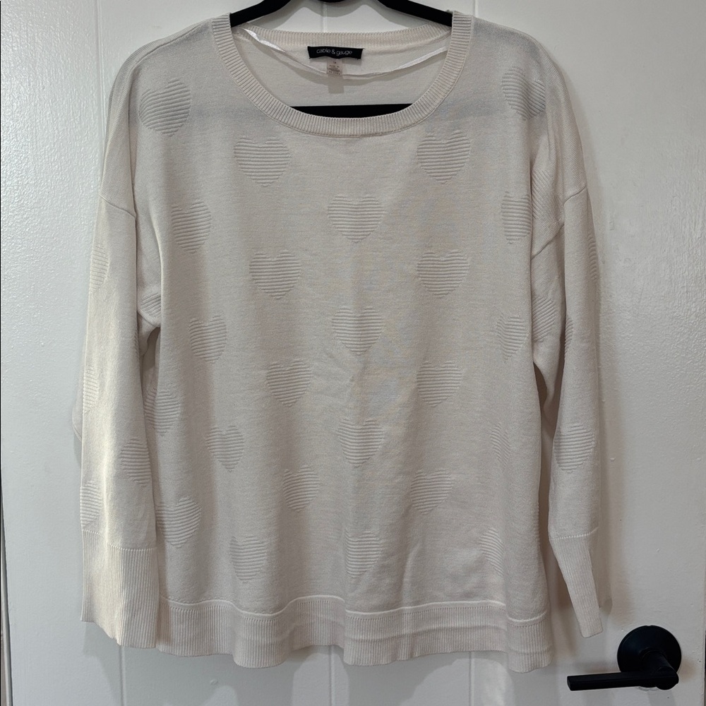 Cable & Gauge White Knit Sweater with Hearts - Woman’s 1X